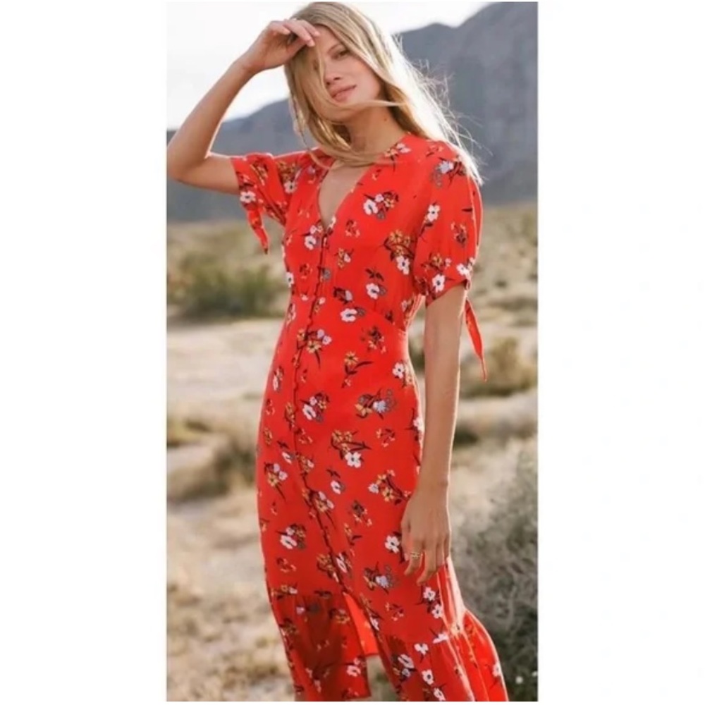 Anthropologie Red Floral Dress